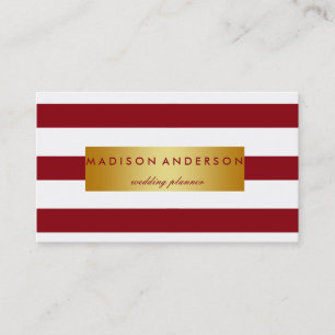 Maroon & White Chic Streifen in Gold Visitenkarte