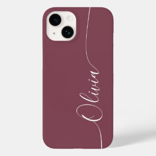 Maroon White Elegant Calligraphy Script Name Case-Mate iPhone 14 Hülle