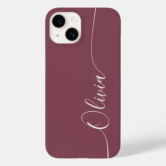 Maroon White Elegant Calligraphy Script Name Case-Mate iPhone 14 Hülle (Rückseite)