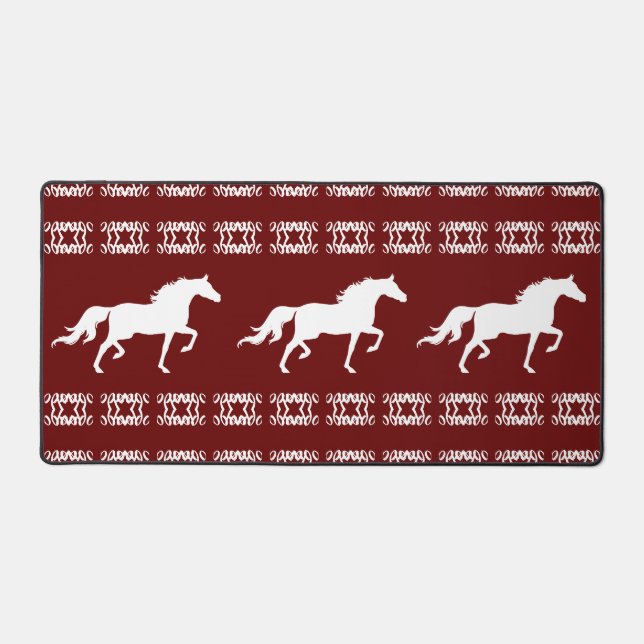 Maroon & White Geometric Muster & Pferde Schreibtischunterlage (Vorderseite)