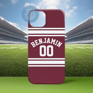 Maroon White Jersey Stripes Individuelle Name Numm Case-Mate iPhone Hülle