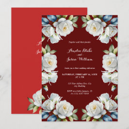 Maroon White Rose Border Wedding Einladung