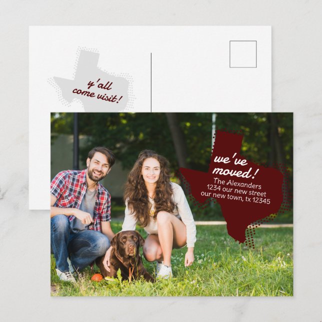 Maroon, wir haben uns bewegt - gepunktete Texas be Postkarte (Vorne/Hinten)