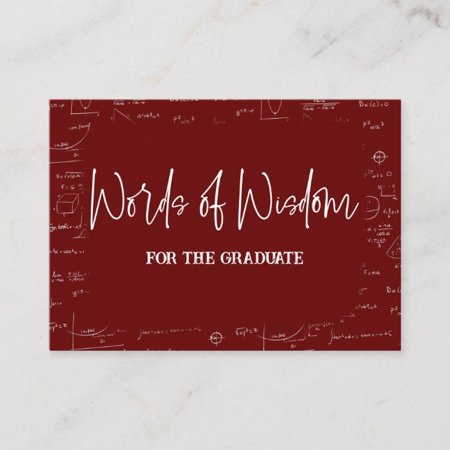 Maroon Words of Wisdom Math Graduation Advise Begleitkarte (Vorderseite)