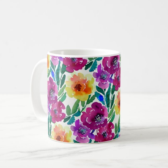 Maroon Yellow Blume Kaffeetasse (Vorderseite Links)