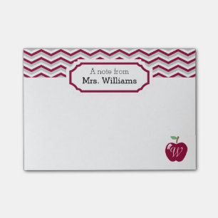 Maroon Zickzack Apple Mit Monogramm Teacher Note Post-it Klebezettel