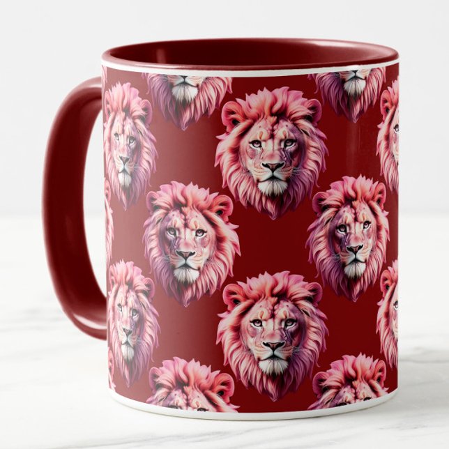 Maroonfarbener Löwenkopf-Design  Tasse (Von Creator hochgeladen)
