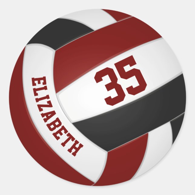 Maroschwarze Mannschaft färbt Jungs Volleyball Runder Aufkleber (Vorderseite)