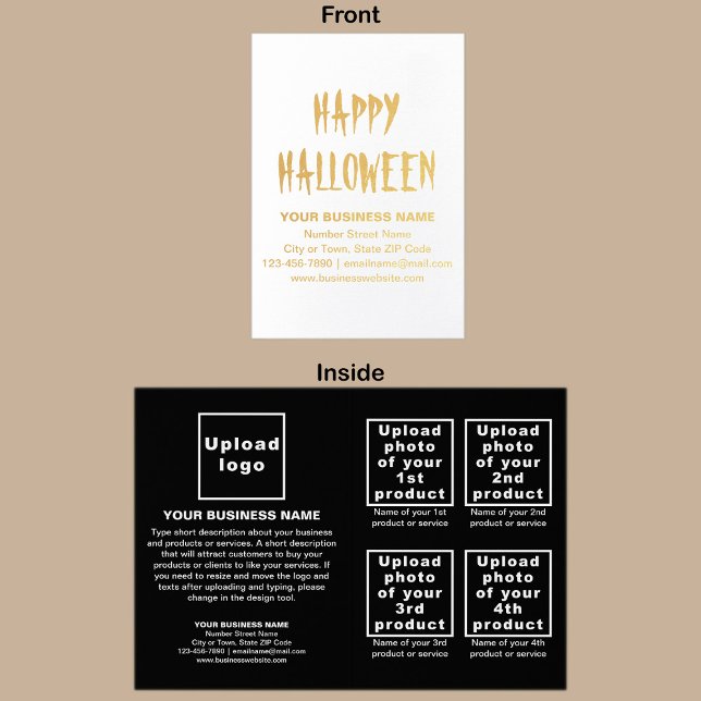 Marque Black Business sur la carte à huile Hallowe (Black business brand with products or services on Halloween folded foil card.)