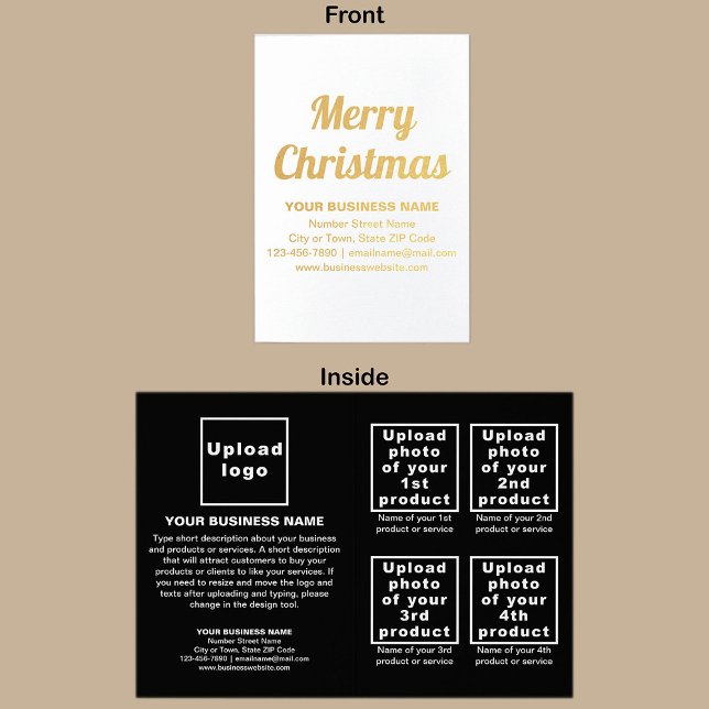 Marque Black Business sur la carte Foil de Noël (Black business brand with products or services on Christmas folded foil card.)
