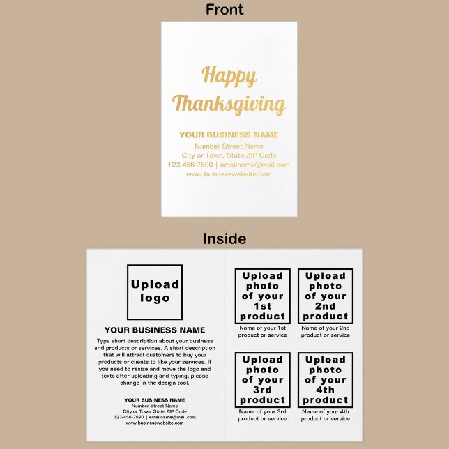 Marque blanche d'affaires sur la carte Foil Thanks (White business brand with products or services on Thanksgiving folded foil card.)
