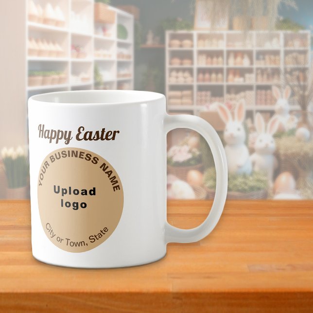 Marque commerciale Brown légère | Pâques | Mug (Mug with Easter greeting and light brown round shape business brand)
