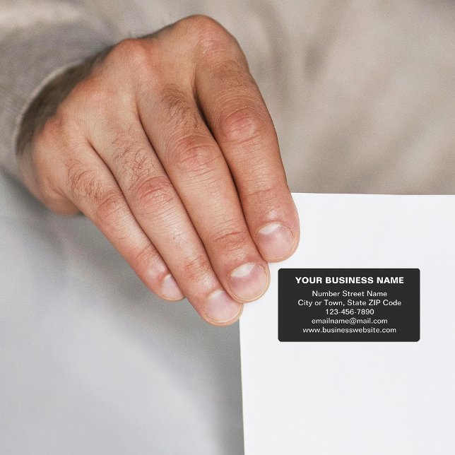 Marque commerciale en texte clair sur Étiquette de (Black address label with your business brand in plain text)