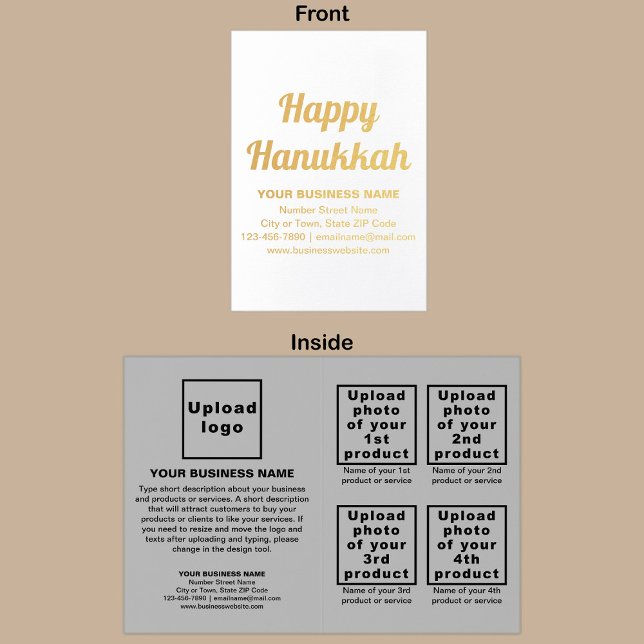 Marque commerciale gris sur carte Hanoukka Foil (Gray business brand with products or services on folded foil card.)