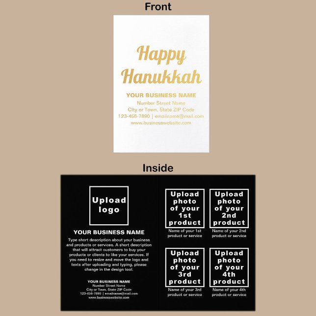 Marque commerciale noire sur carte Hanoukka Foil (Black business brand with products or services on folded foil card.)