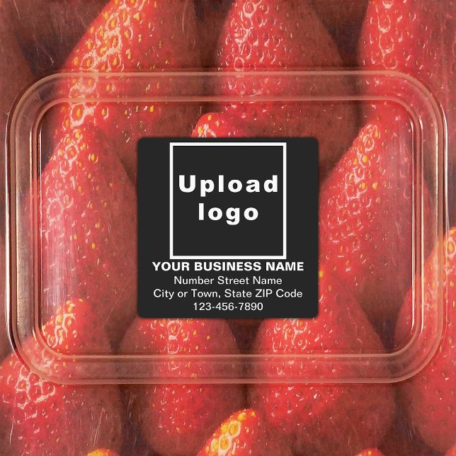 Marque commerciale sur Carré noir Étiquettes adhés (Black square adhesive label with your business brand)