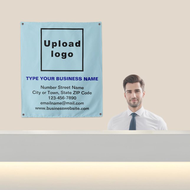 Marque commerciale sur Tapisserie bleu clair (Business brand on light blue tapestry in reception.)