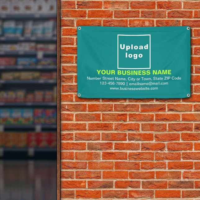 Marque d'affaires alignée du Centre sur bannière v (Teal green banner with your business brand in center aligned style)