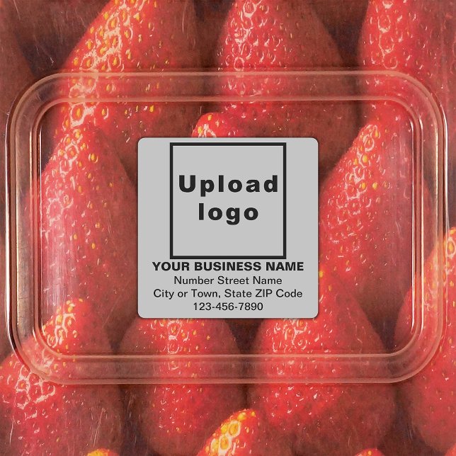 Marque d'affaires sur Carré gris Étiquettes adhési (Gray square adhesive label with your business brand)