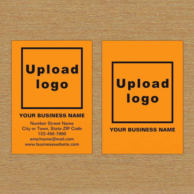 Marque d'affaires sur petite carte de portrait cou (Front and back of the orange business card with your brand)