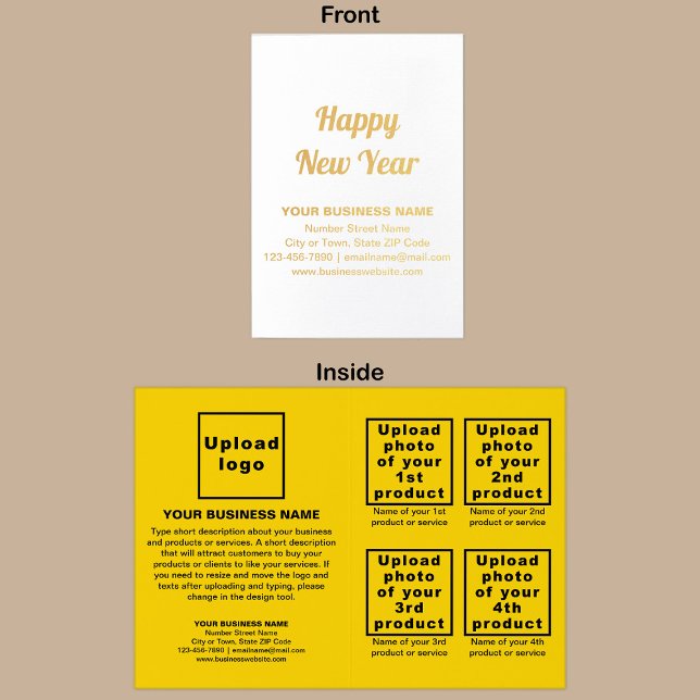 Marque jaune pour entreprise sur la carte à huile  (Yellow business brand with products or services on Christmas folded foil card.)