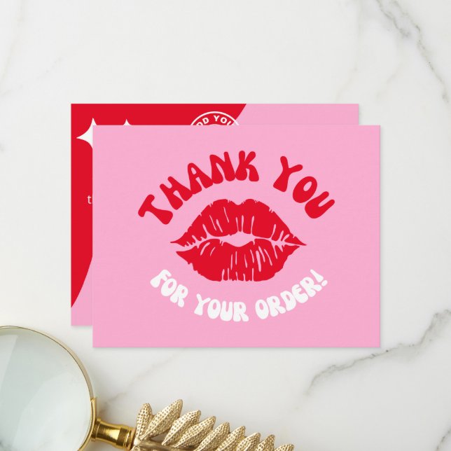Marque moderne rose rouge Kiss Business Logo Merci (Devant/Arrière en situation)