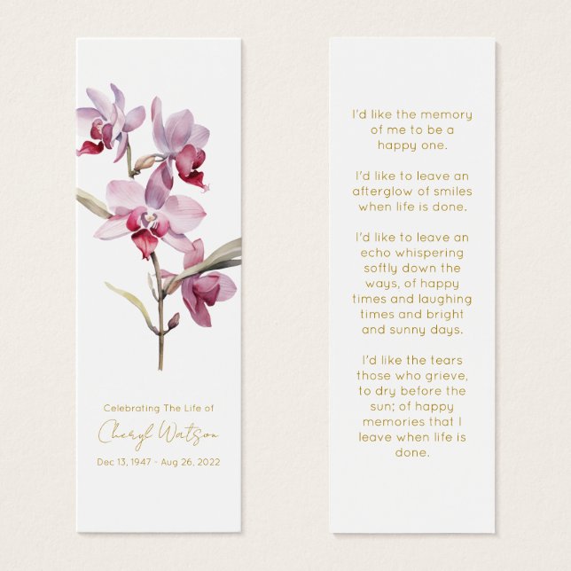 Marque-page de deuil simple pour orchidée (Devant & derrière)