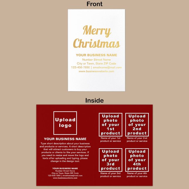 Marque rouge d'affaires sur la carte Foil de Noël (Red business brand with products or services on Christmas folded foil card.)