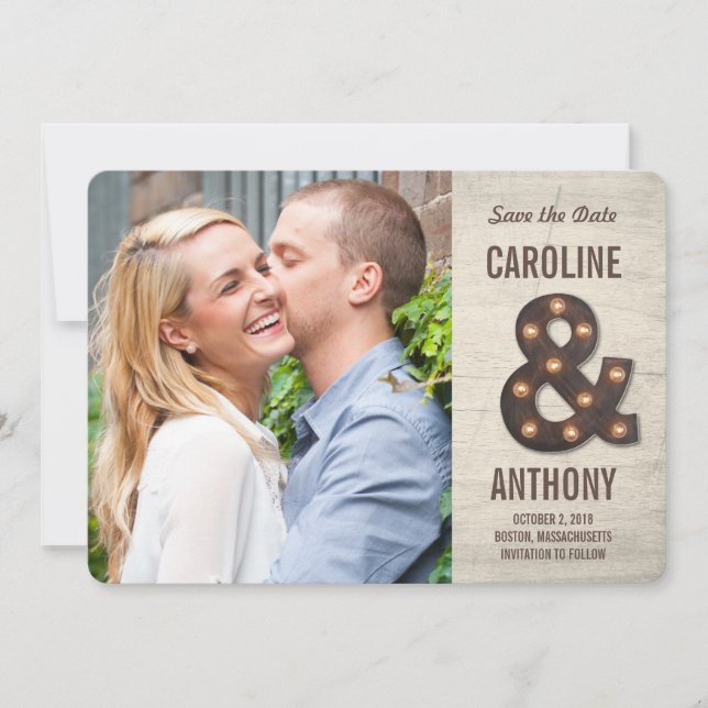 Marquee Ampersand Foto Save the Date Karte (Vorderseite)