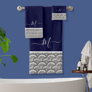 Marques marines bleu gris Coquille Monogramme init