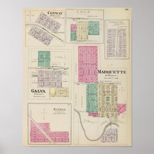 Marquette, Conway, Galva, Elyria, Ames, Kansas Poster (Vorne)