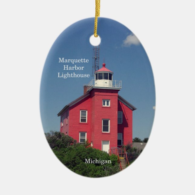 Marquette Hafen Leuchtturm Oval Ornament (Vorne)