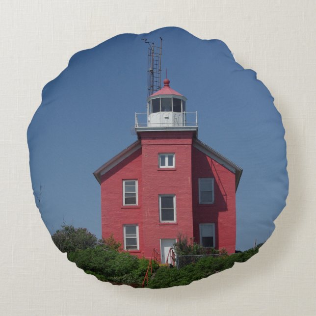 Marquette Harbour Lighthouse Rundkissen Rundes Kissen (Rückseite)