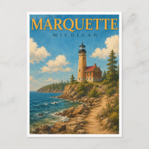Marquette Michigan Hafen Leuchtturm GeoSaga Postkarte