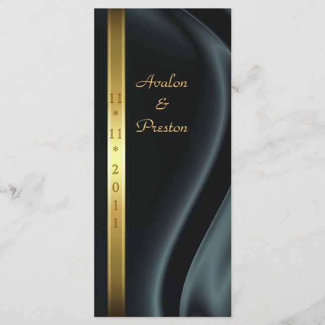Marquis Black Silk Gold Wedding Programme (Devant)