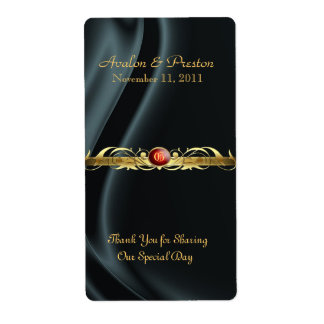 Marquis Black Silk Ruby Scroll Wine Wedding Label