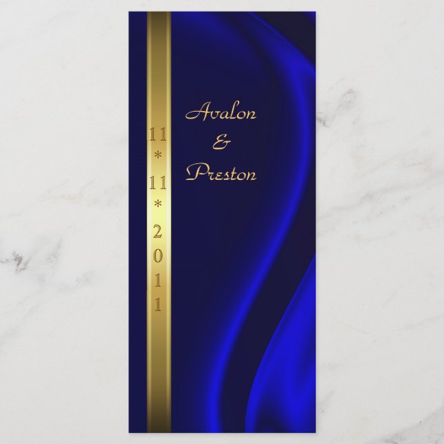 Marquis Blue Silk Gold Wedding Programme (Devant)