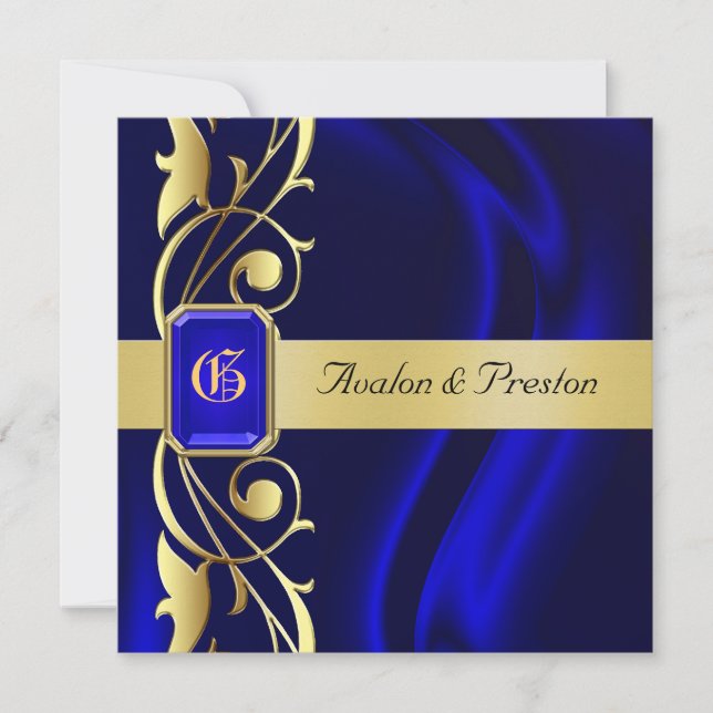 Marquis Blue Silk Scroll Saphir Einladung (Vorderseite)