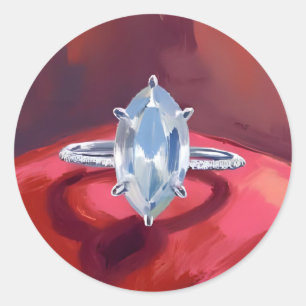 Marquise-Diamant-Verlobungsring Rote Wasserfarbe Runder Aufkleber