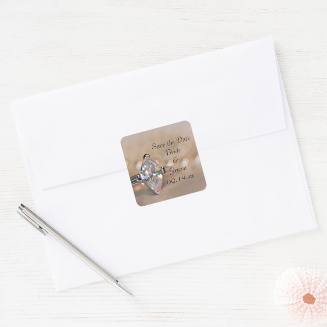 Marquise Diamond Ring Wedding Save the Date Quadratischer Aufkleber (Umschlag)
