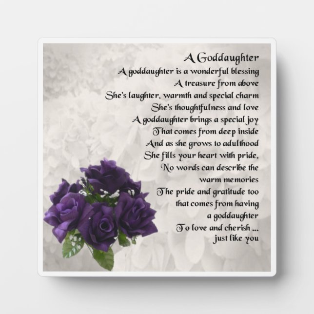 Marraine Poème Plaque - Roses Violettes design (Devant)