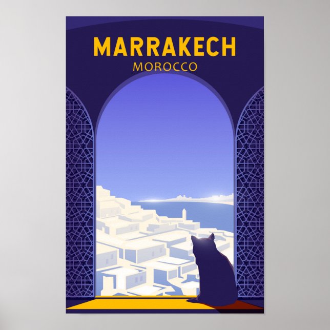 Marrakech Marokko Kat Retro Poster (Vorne)