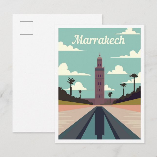 Marrakech Marokko Kunst Reise Illustration Postkarte (Vorne/Hinten)