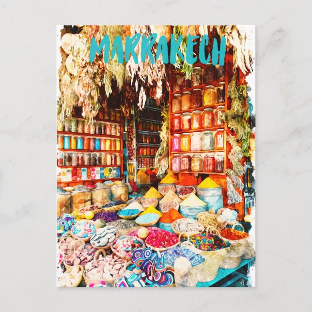 Marrakech Marokko Markt Bazaar Postkarte (Vorderseite)