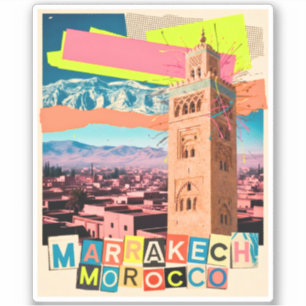 Marrakech Marokko Reise Koutoubia Vintage Skyline Aufkleber