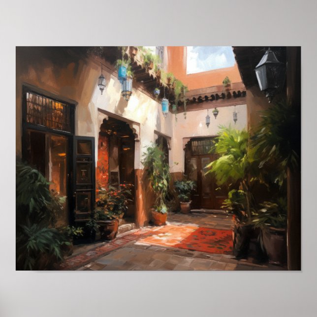 Marrakech Riad Marokko Malerei Art Print Poster (Vorne)