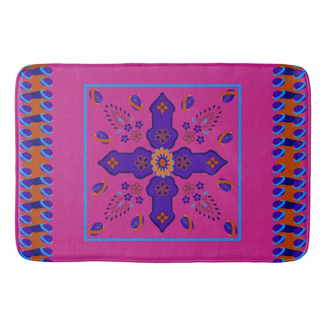 Marrakesch Arabesque inspirierte Grenzeier hell Badematte (Vorderseite)