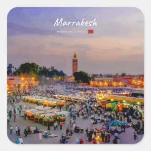 Marrakesch, Marokko - Djemaa el Fnaa-Platz Quadratischer Aufkleber