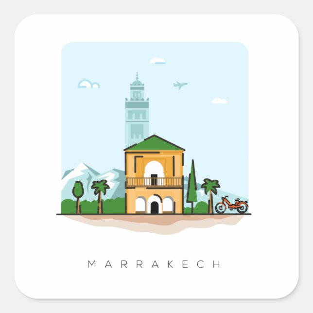 Marrakesch Marokko Reiseaufkleber Quadratischer Aufkleber (Vorderseite)