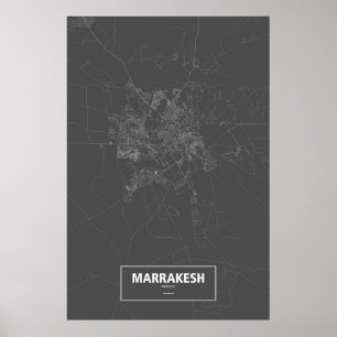 Marrakesch, Marokko (weiß auf Schwarzem) Poster